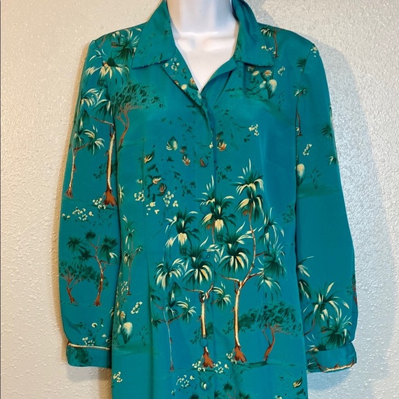 VNTG Leslie Fay Green Long Sleeve Notched Collar Button Down Midi Dress - Picture 3 of 7